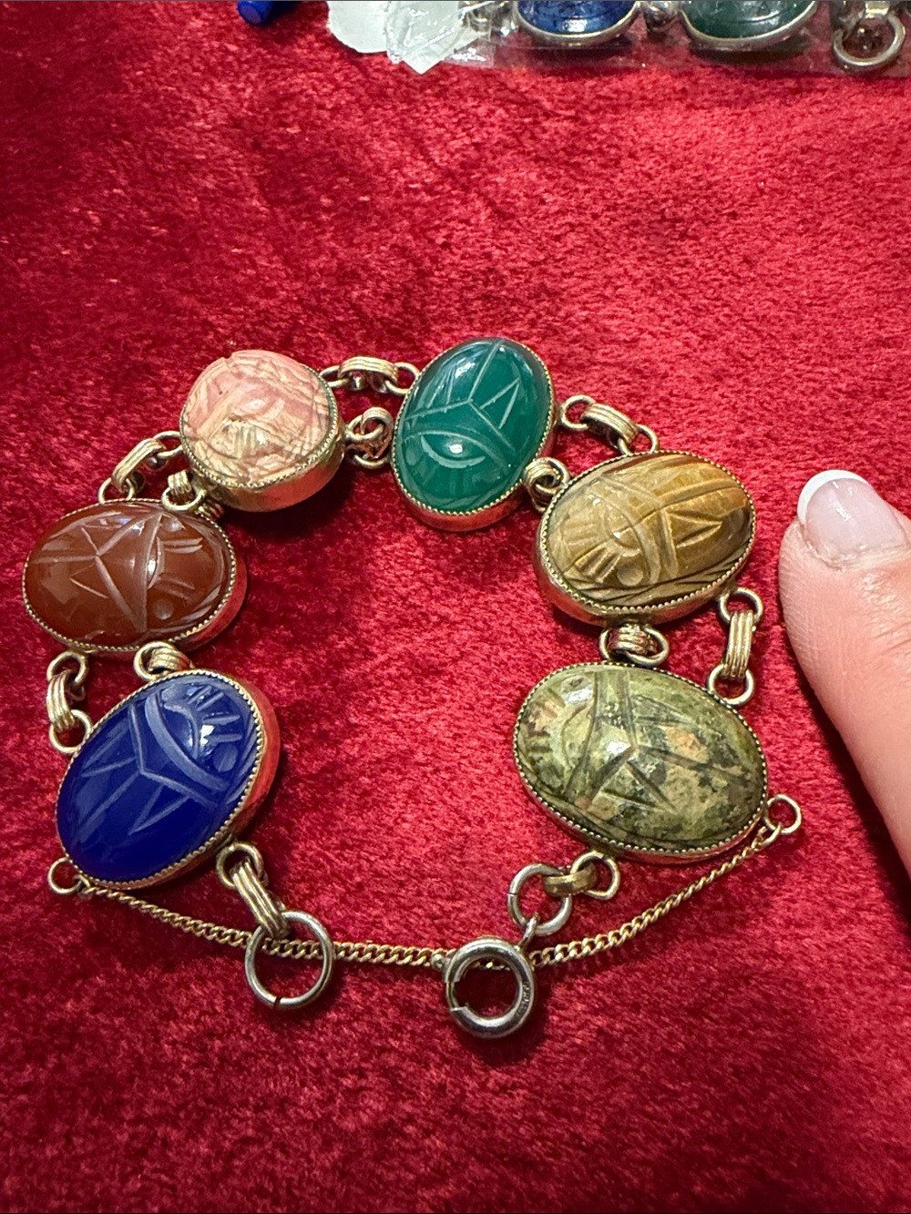 Multicolor Scarab genuine stone  Bracelet 6”- ”-7.5”good condition Germany
